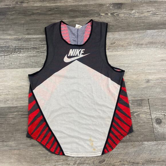 Vintage 80s 90s White Red Mens M Tank‎ Top Spellout Swoosh Sporty Gym Muscle Tee - Picture 2 of 9